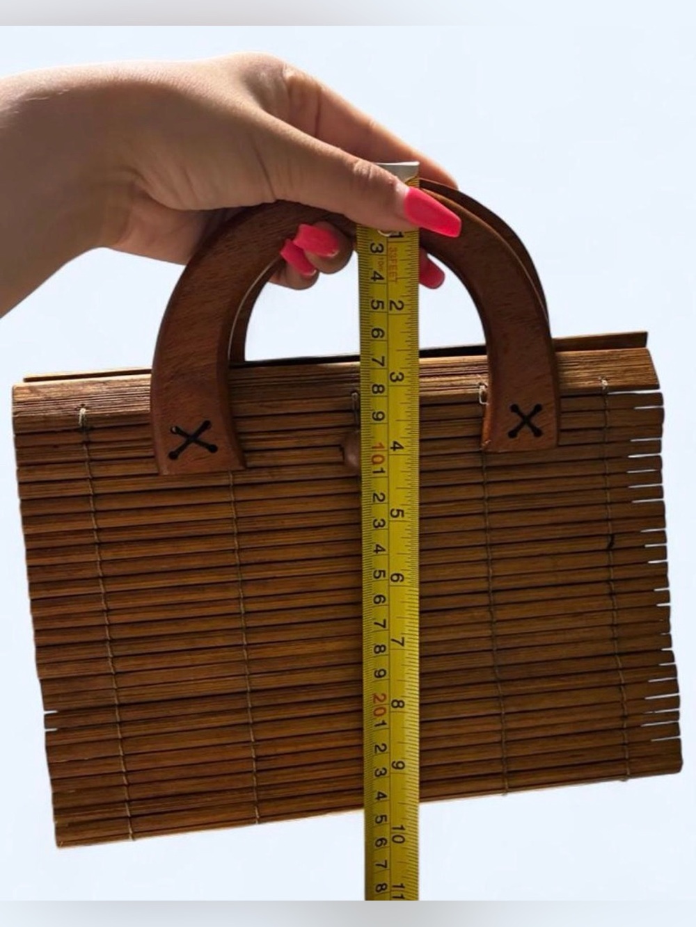 Wooden Bamboo Top-Handle Bag in Brown